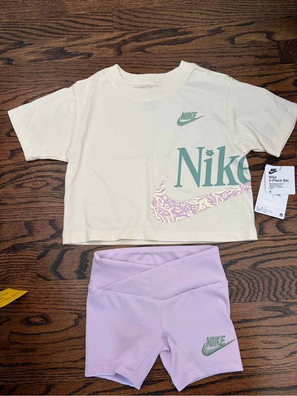 Nike Cream Crop Tee with Lavender Ribbed Shorts Set - Picture 1 of 1
